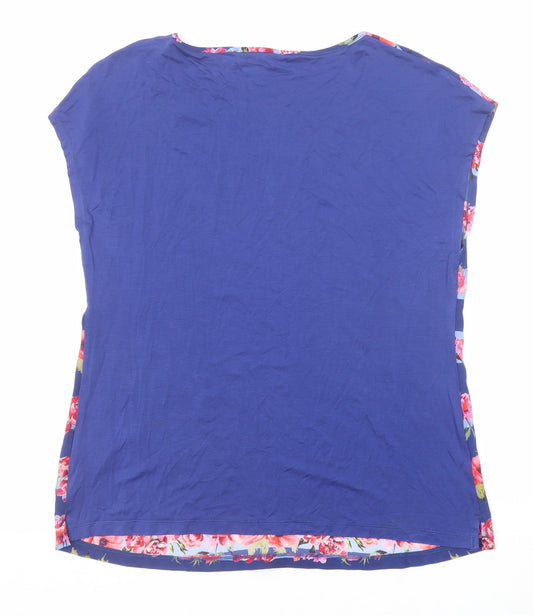 EAST Womens Blue Floral Silk Basic T-Shirt Size S Scoop Neck