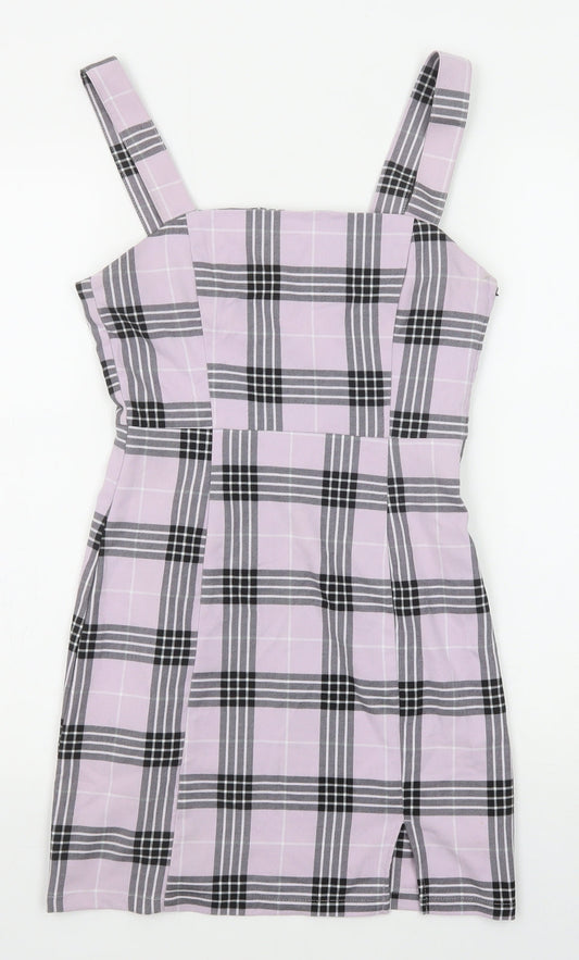 Divided by H&M Womens Purple Plaid Polyester Tank Dress Size 6 Square Neck Zip