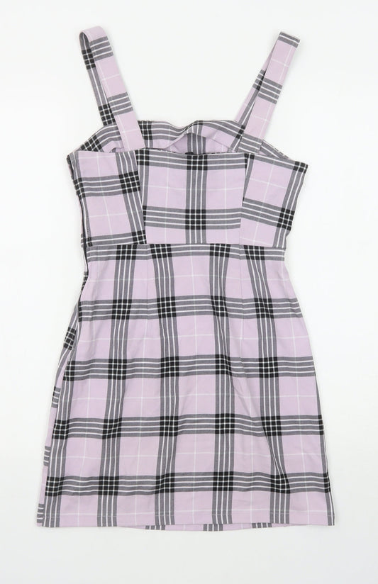 Divided by H&M Womens Purple Plaid Polyester Tank Dress Size 6 Square Neck Zip