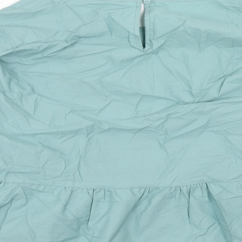 Marks and Spencer Womens Blue Cotton Basic Blouse Size 14 Boat Neck