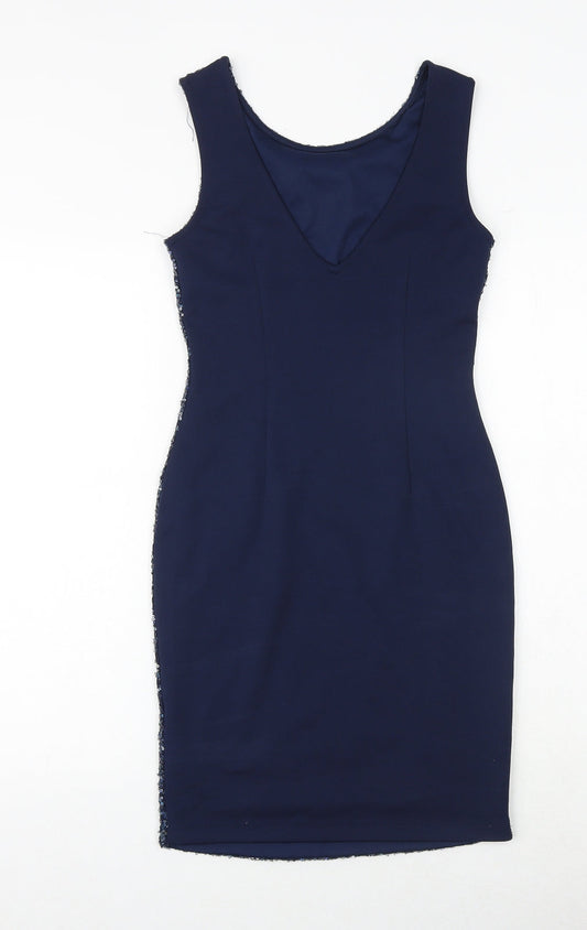 New Look Womens Blue Polyester Sheath Size 8 Boat Neck Pullover