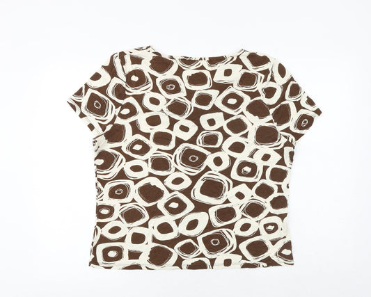 CC Womens Brown Geometric Viscose Basic T-Shirt Size XL V-Neck