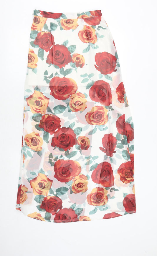 FOREVER 21 Womens White Floral Polyester Maxi Skirt Size S Zip