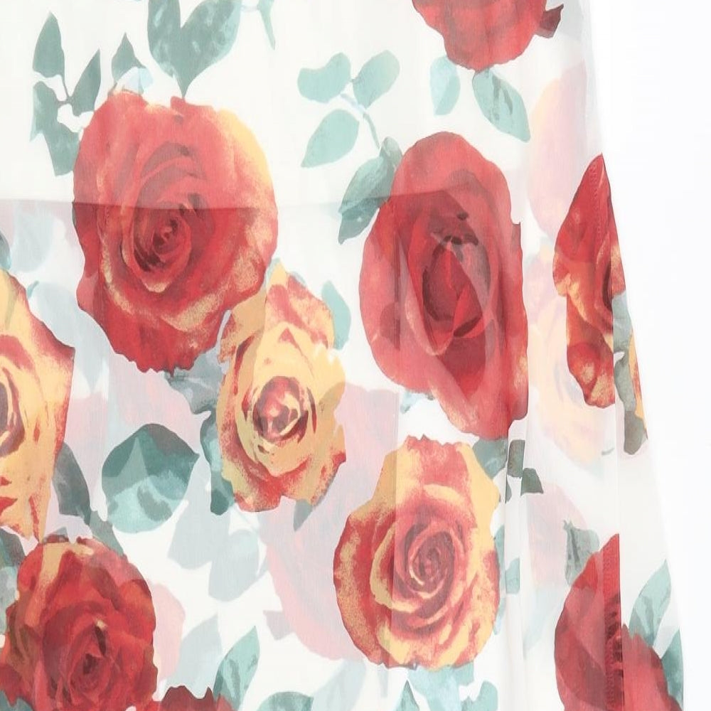 FOREVER 21 Womens White Floral Polyester Maxi Skirt Size S Zip