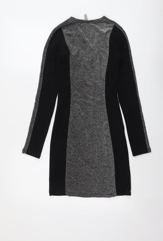 H&M Womens Black Colourblock Viscose Mini Size XS V-Neck Pullover