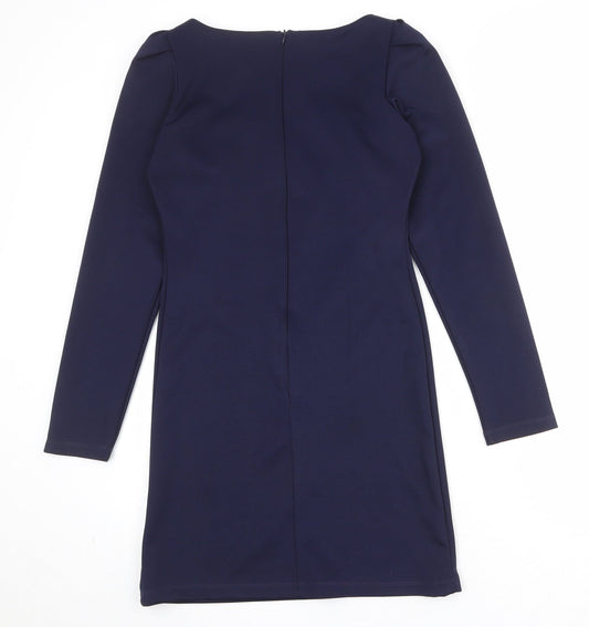 River Island Womens Blue Polyester A-Line Size 10 Round Neck Zip