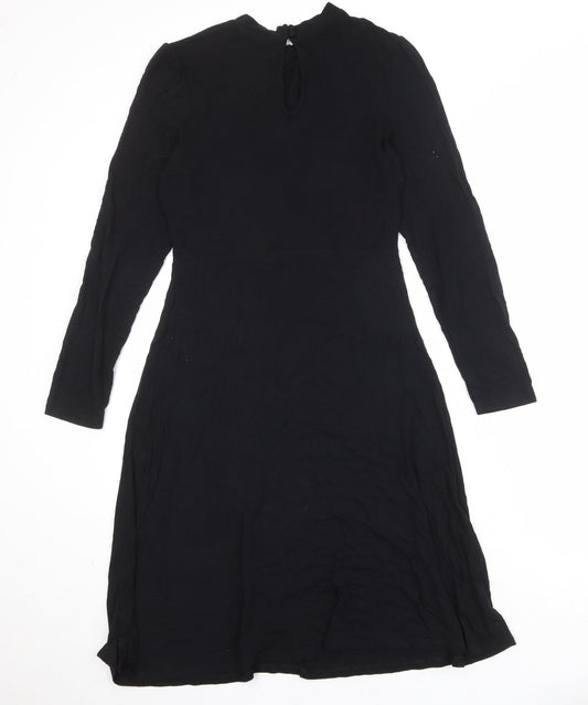 Marks and Spencer Womens Black Viscose Trapeze & Swing Size 8 Round Neck Button
