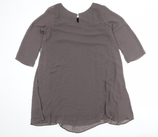 Zara Womens Brown Polyester Shift Size M Round Neck Button