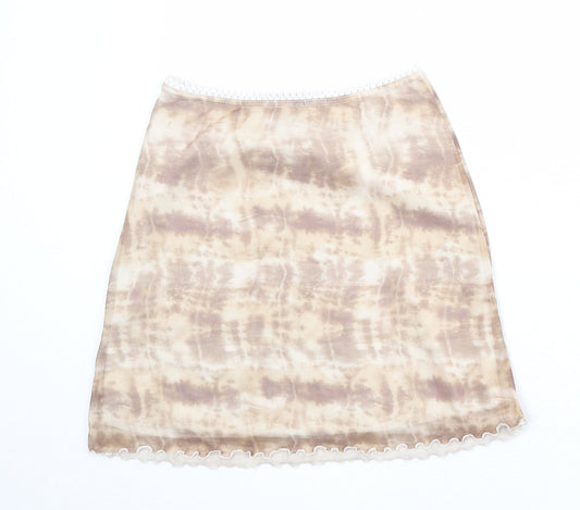 PRETTYLITTLETHING Womens Beige Geometric Polyester Swing Skirt Size 10 - Tie Dye Pattern