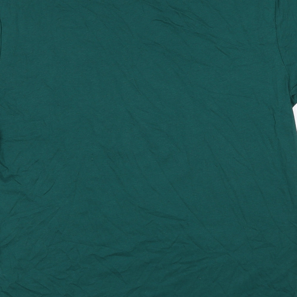 Marks and Spencer Mens Green Cotton T-Shirt Size M Round Neck - Christmas Gin-Gle all The Way