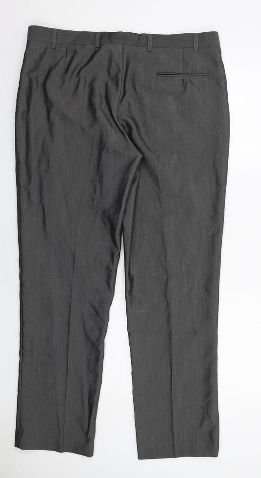 Aspen&Court Mens Grey Polyester Dress Pants Trousers Size 37 in Regular Zip