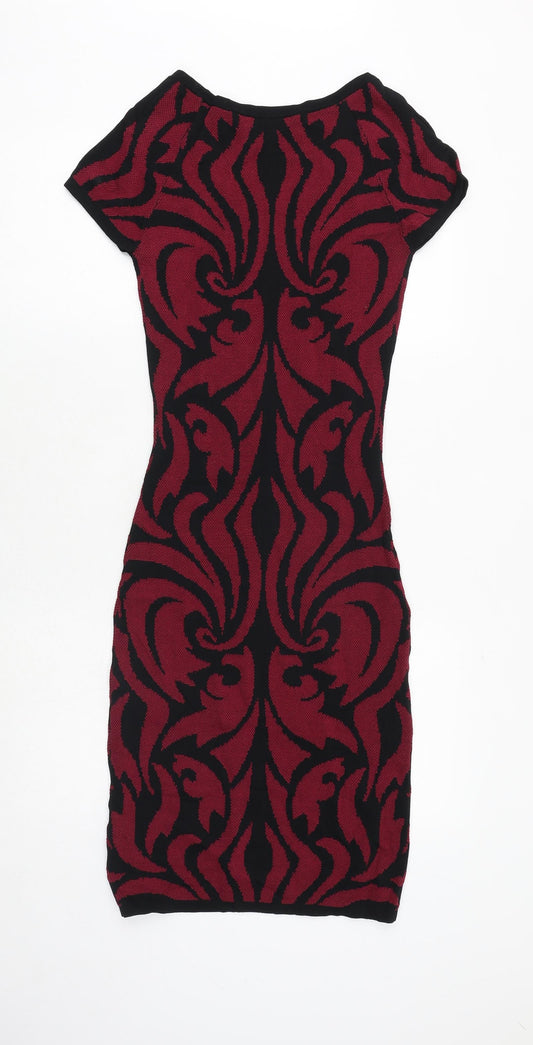 Julien Macdonald Womens Pink Geometric Polyester Pencil Dress Size 8 Scoop Neck Pullover