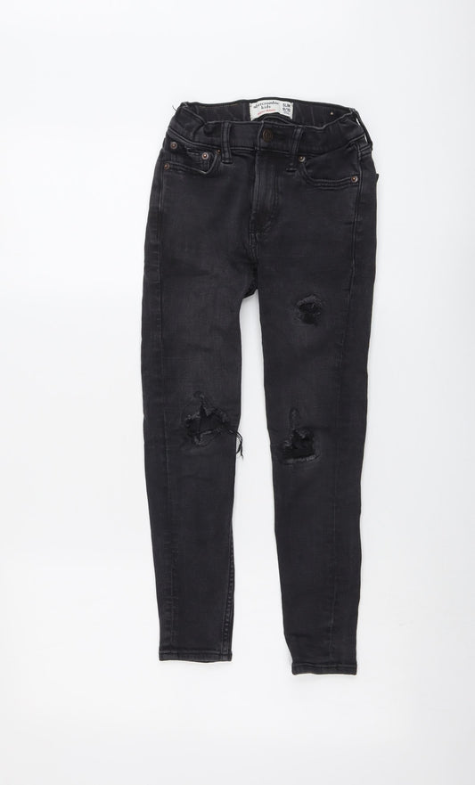 Abercrombie & Fitch Girls Grey Cotton Skinny Jeans Size 9-10 Years Regular Button - Distressed
