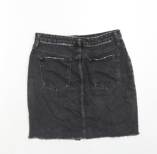 H&M Womens Black Cotton A-Line Skirt Size 10 Zip