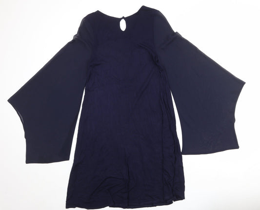 Phase Eight Womens Blue Viscose A-Line Size 12 Round Neck Button - Bat Wing Sleeve