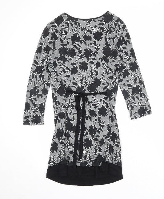 Debenhams Womens Black Floral Viscose A-Line Size 12 Round Neck Pullover