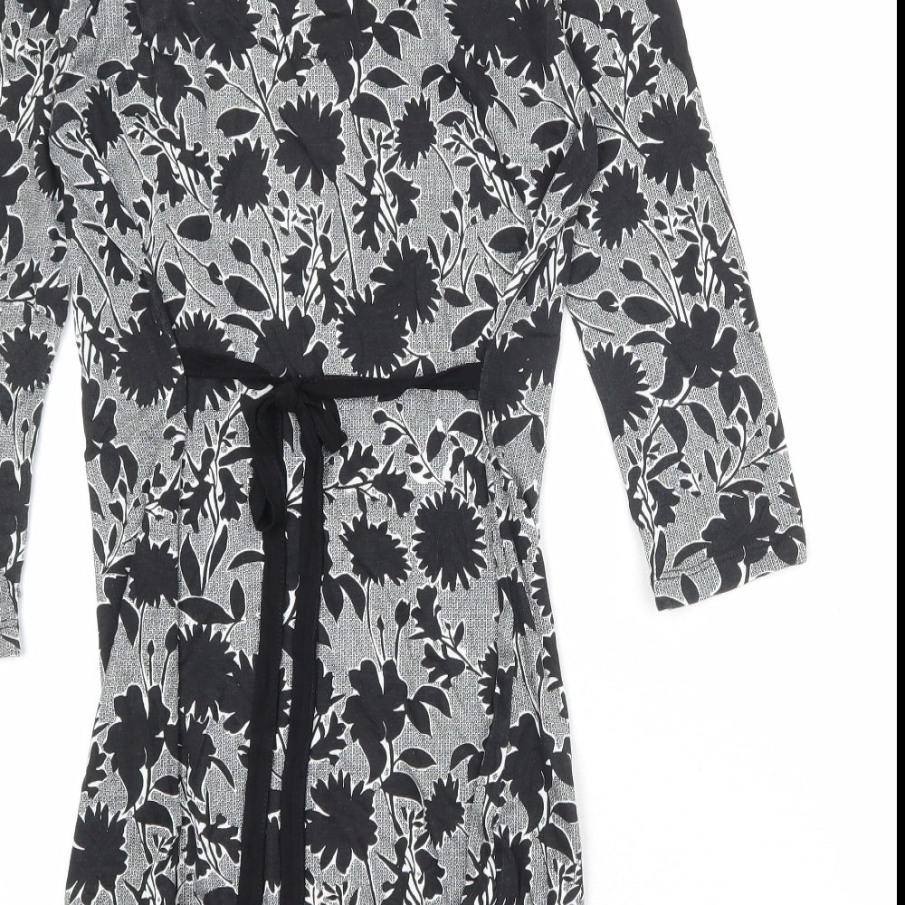 Debenhams Womens Black Floral Viscose A-Line Size 12 Round Neck Pullover