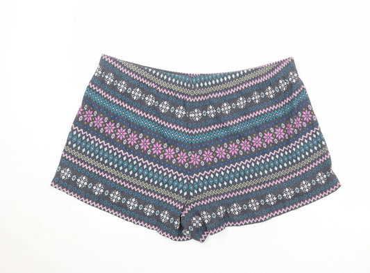 Marks and Spencer Womens Multicoloured Fair Isle Polyester Basic Shorts Size 38 in Regular Pull On
