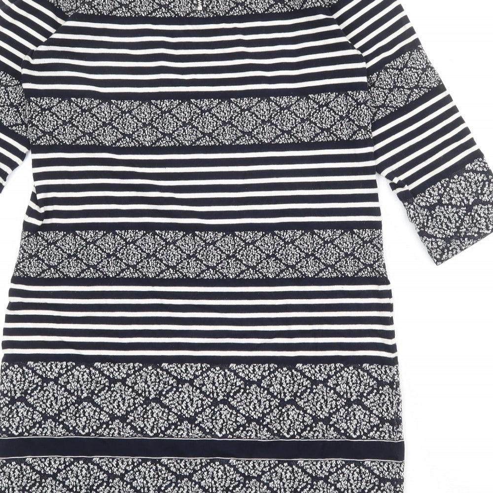 Marks and Spencer Womens Blue Geometric Cotton T-Shirt Dress Size 10 Round Neck Zip