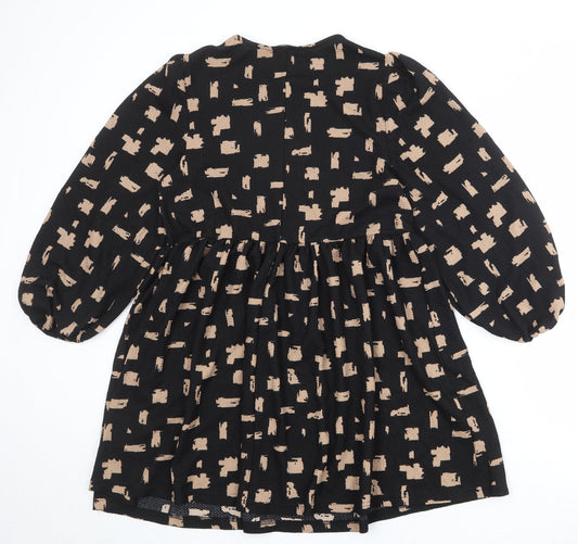 New Look Womens Black Geometric Polyester A-Line Size 10 Round Neck Pullover