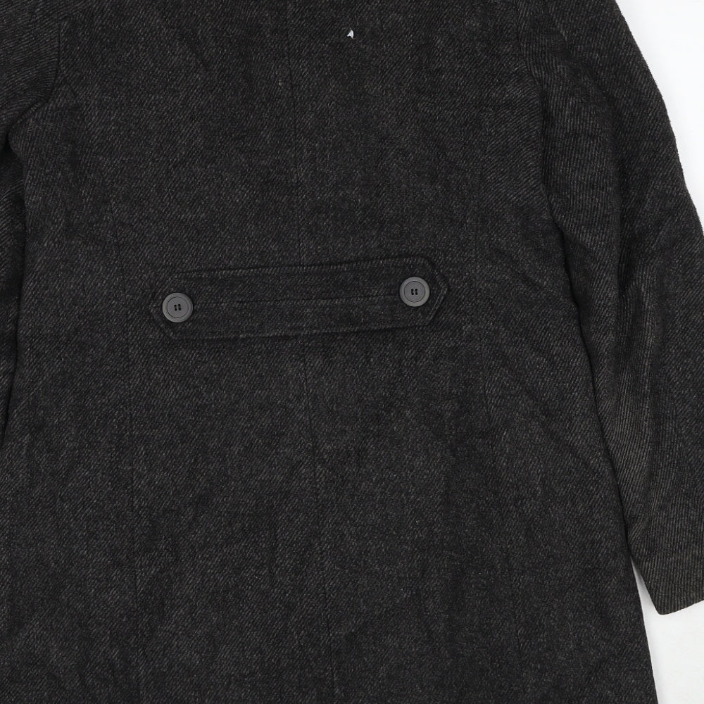 Brand and care label for ESPRIT women’s grey overcoat coat, size UK 12, button