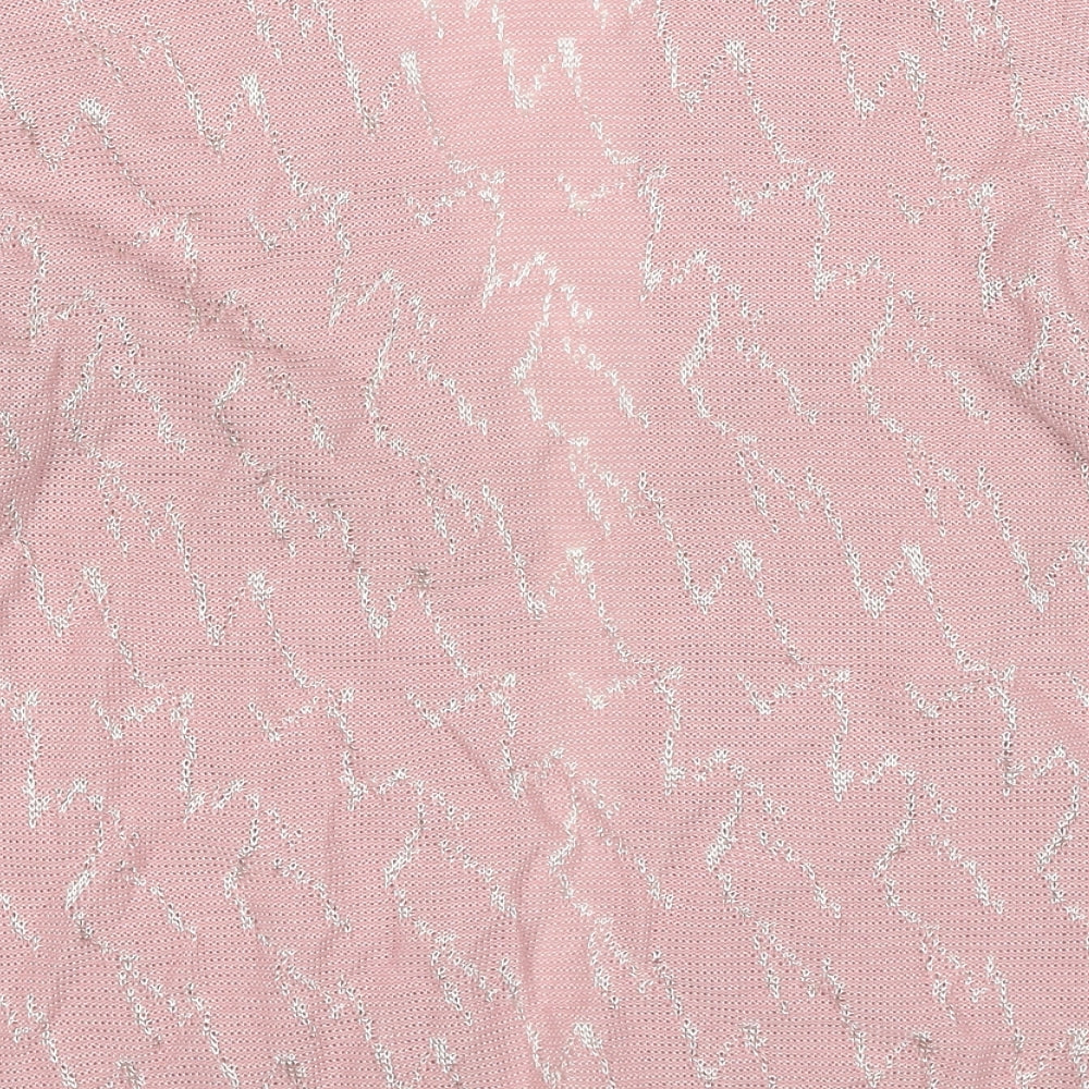 St.Clair Womens Pink V-Neck Geometric Acrylic Cardigan Jumper Size S