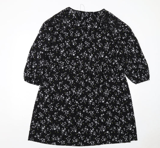 Marks and Spencer Womens Black Floral Polyester A-Line Size 12 Round Neck Pullover