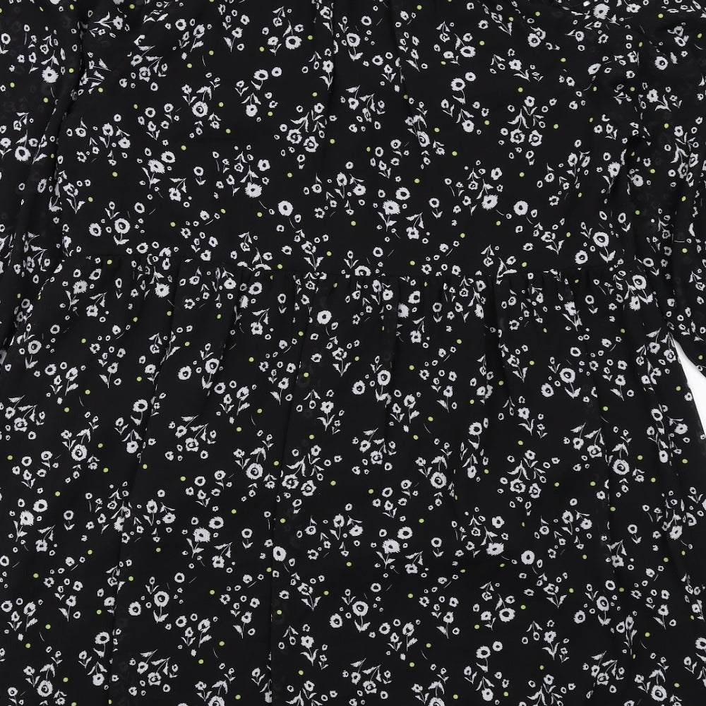 Marks and Spencer Womens Black Floral Polyester A-Line Size 12 Round Neck Pullover