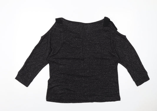 Avon Womens Black Geometric Polyester Basic Blouse Size 14 Round Neck - Cold Shoulder