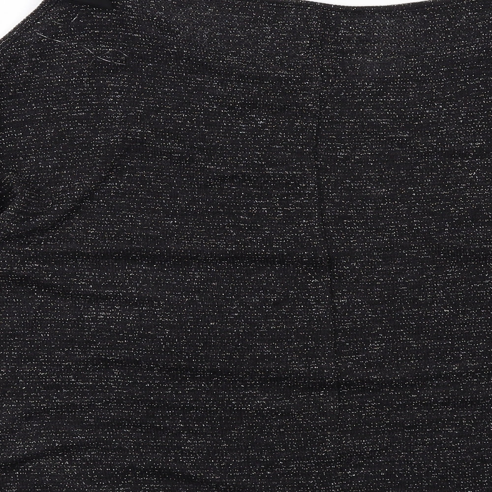 Avon Womens Black Geometric Polyester Basic Blouse Size 14 Round Neck - Cold Shoulder