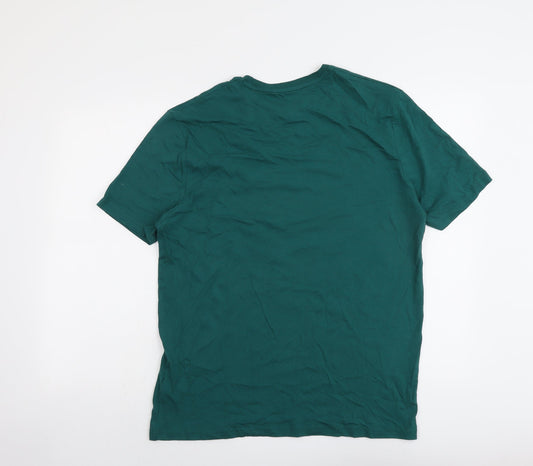 Marks and Spencer Mens Green Cotton T-Shirt Size M Round Neck - Gin-gle All The Way