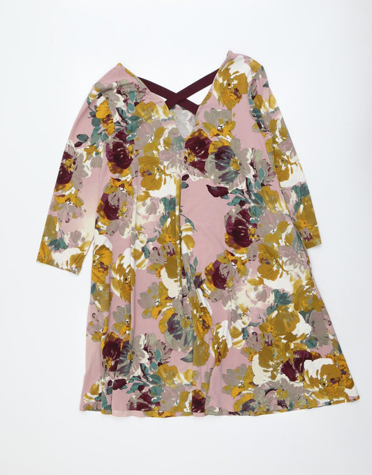 Nina Leonard Womens Multicoloured Geometric Polyester A-Line Size M Round Neck Pullover