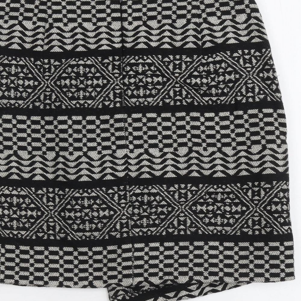 Marks and Spencer Womens Black Geometric Acrylic A-Line Skirt Size 10 Zip