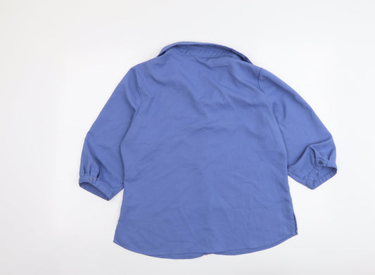 EWM Womens Blue Polyester Basic Button-Up Size 14 Collared