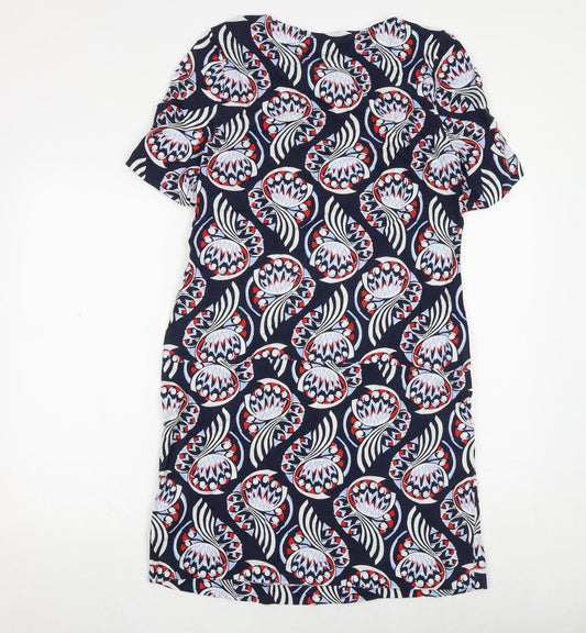 Marks and Spencer Womens Blue Geometric Flax Shift Size 12 Round Neck Pullover