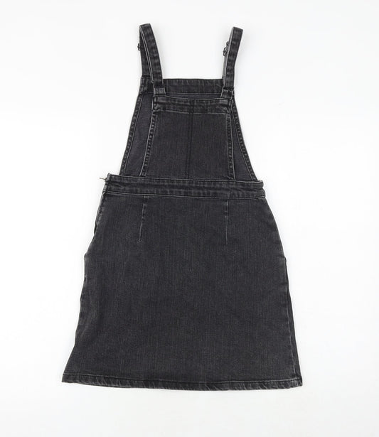 ASOS Womens Grey 100% Cotton Pinafore/Dungaree Dress Size 6 Square Neck Zip