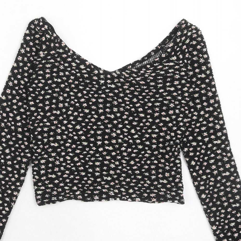 Womens UK Size XS Bershka Black Basic T-Shirt