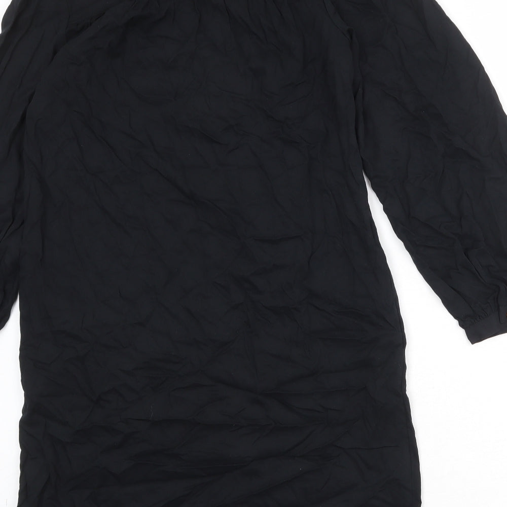 Marks and Spencer Womens Black Viscose A-Line Size 8 V-Neck Button