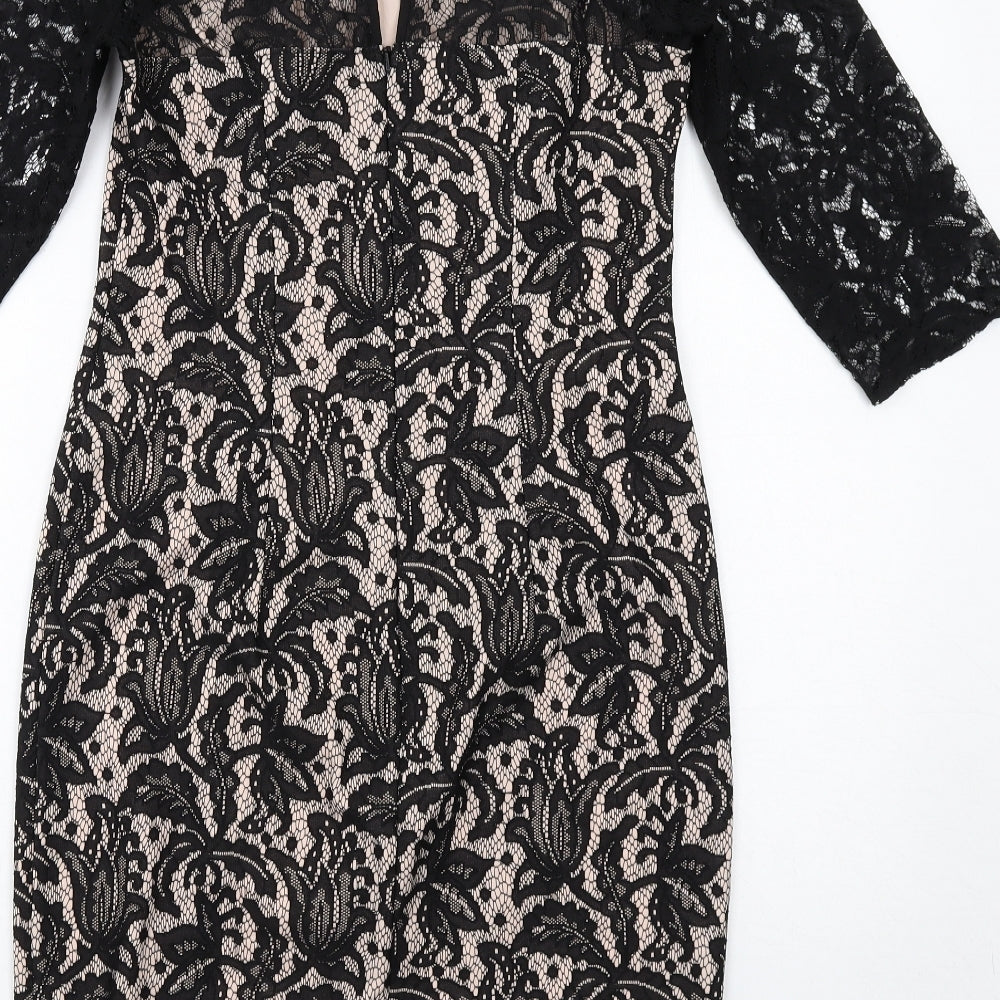 Debenhams Womens Black Polyester Shift Size 12 Round Neck Zip