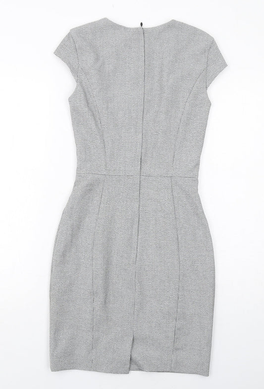 H&M Womens Grey Geometric Polyester Shift Size 4 Round Neck Zip