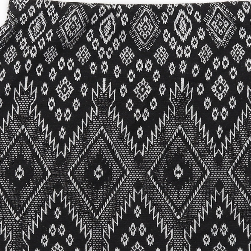 New Look Womens Black Geometric Polyester A-Line Skirt Size 10