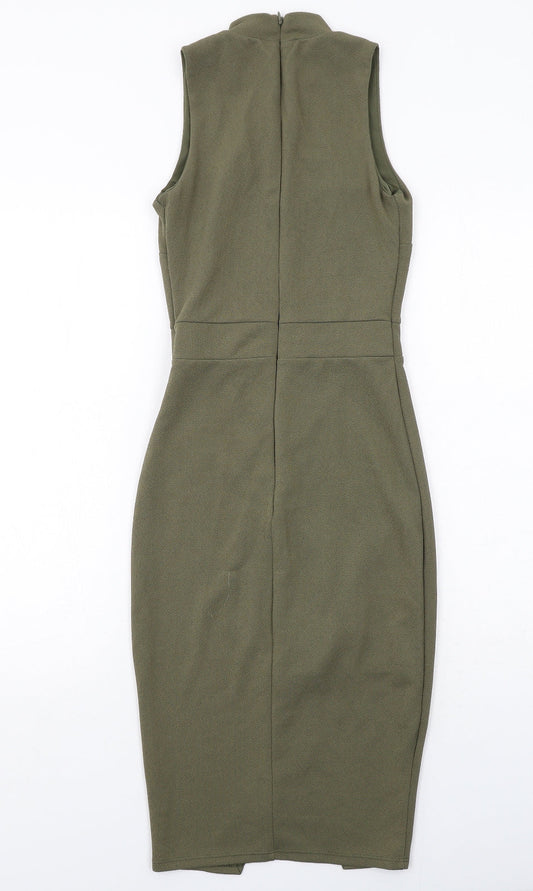 Miss Selfridge Womens Green Polyester Bodycon Size 4 Round Neck Zip