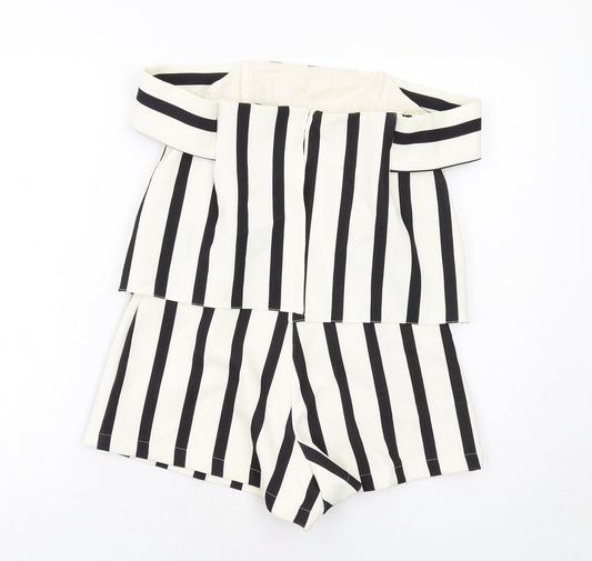 Topshop Womens White Striped Polyester Playsuit One-Piece Size 4 Zip
