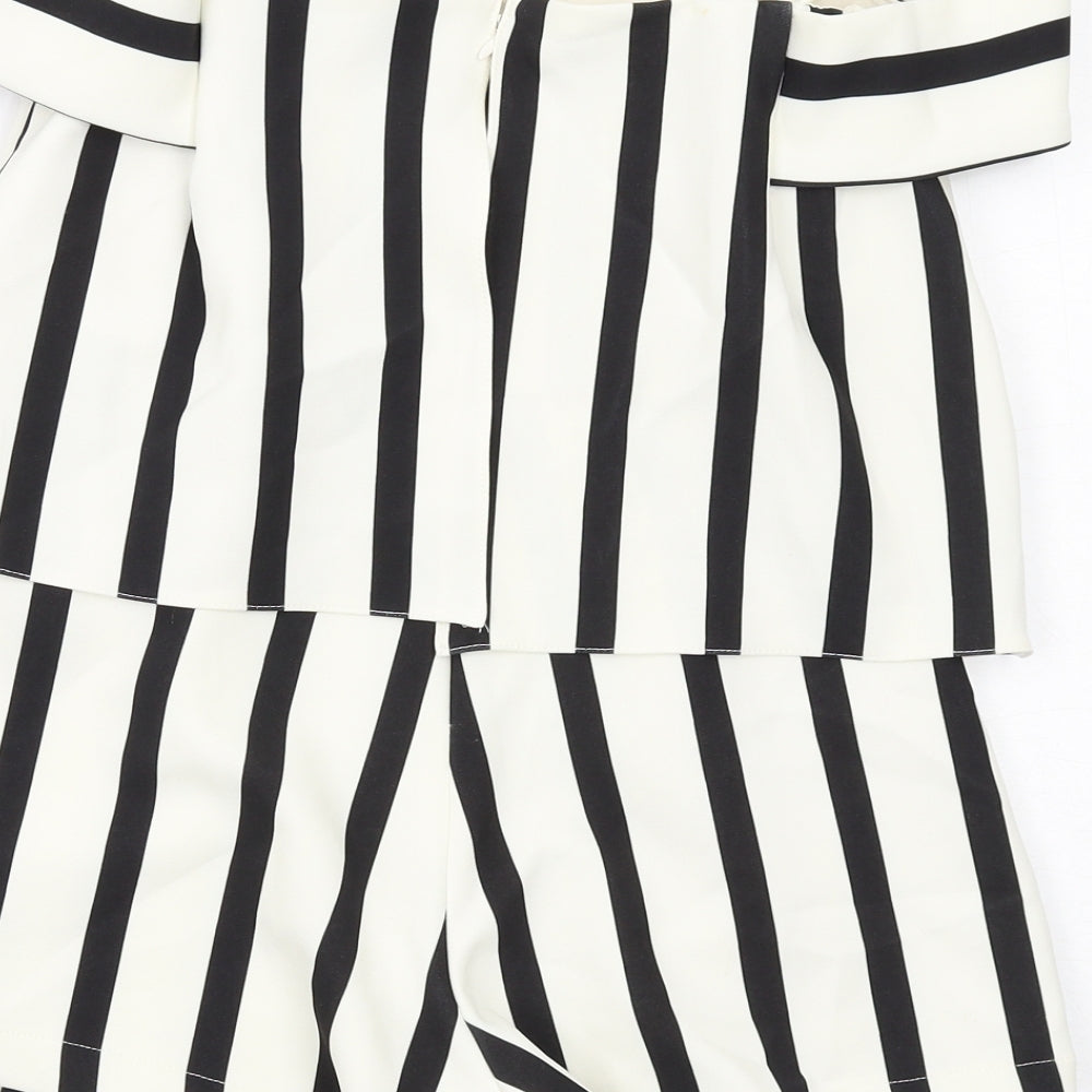 Topshop Womens White Striped Polyester Playsuit One-Piece Size 4 Zip