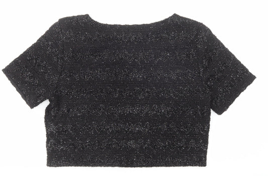 Divided by H&M Womens Black Geometric Polyester Cropped T-Shirt Size M Round Neck
