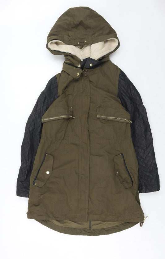 Womens UK Size XS Zara Green Parka Coat