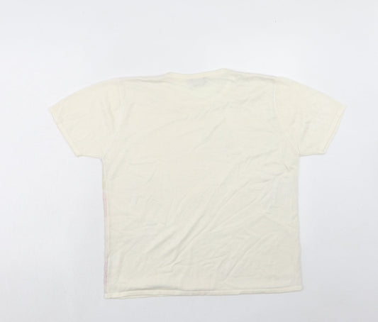 Classic Womens Ivory Round Neck Floral Acrylic Pullover Jumper Size L - Size L-XL