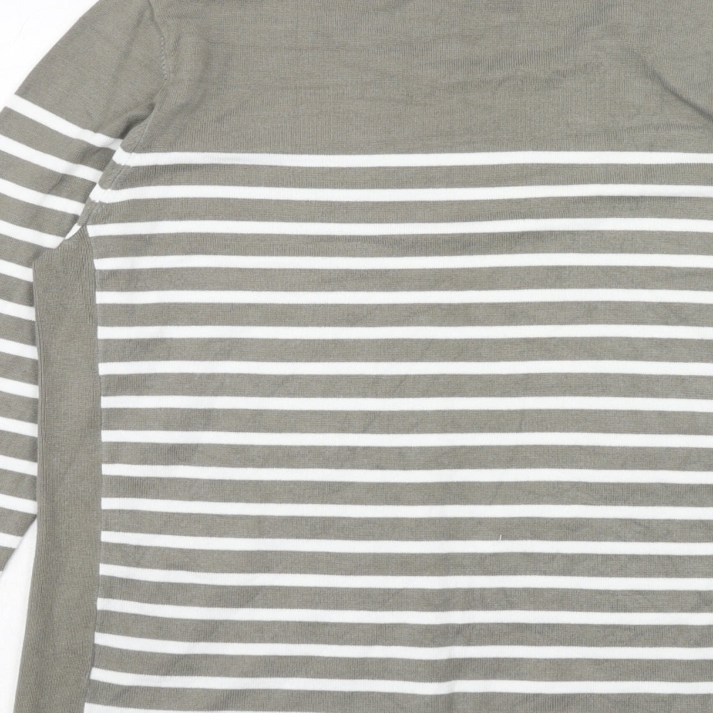 Just Elegance Womens Grey Round Neck Striped Viscose Pullover Jumper Size XL