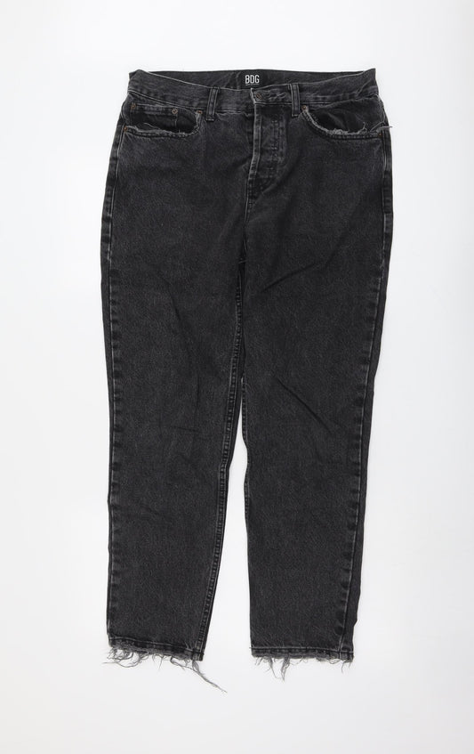 Additional front view of BDG women’s grey cotton mom jeans, size UK 32, in, 32-inch leg regular button