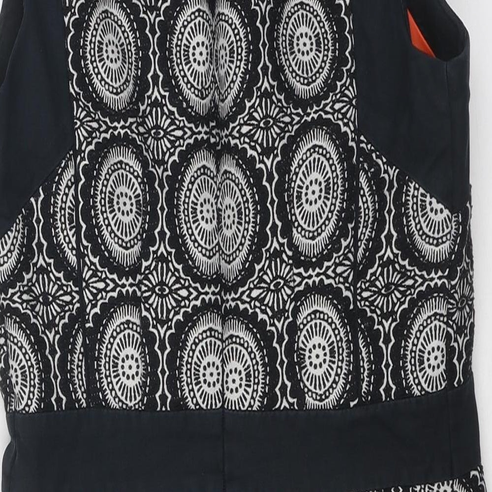 NEXT Womens Black Geometric Polyester A-Line Size 8 V-Neck Zip